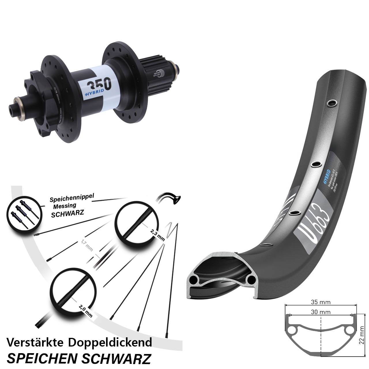 6-Loch Hinterrad QR 650B DT Swiss U663-Hybrid 350 Micro Spline