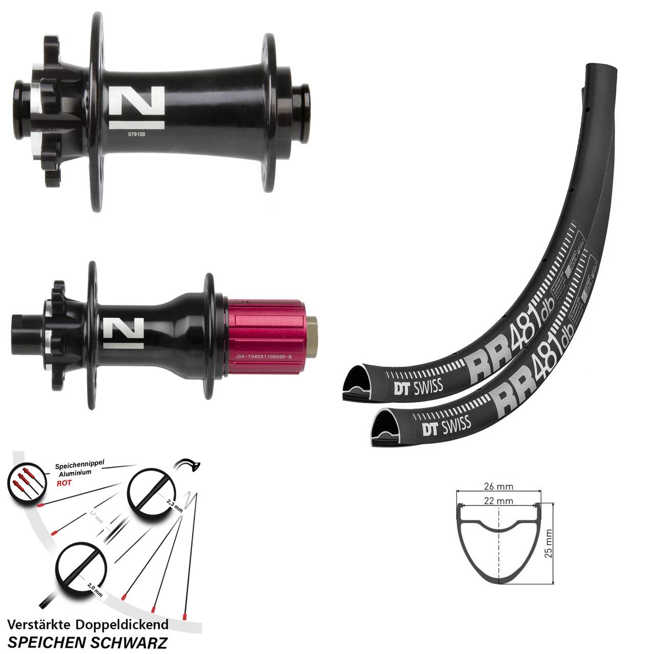 DT Swiss RR 481 Novatec D791-D792 28 Zoll Laufradsatz 6-Loch 12x100/142 8-12 fach