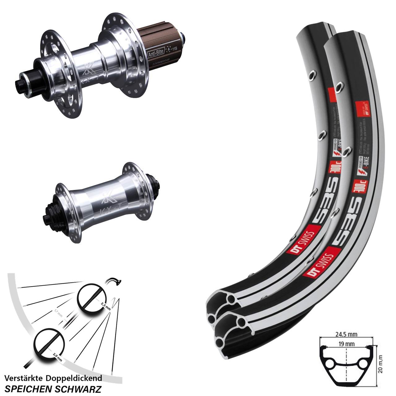 DT Swiss 535 KX-T 4 Kugellager 28 Zoll Laufrad-Satz für Schnellspanner 8-12 fach HG