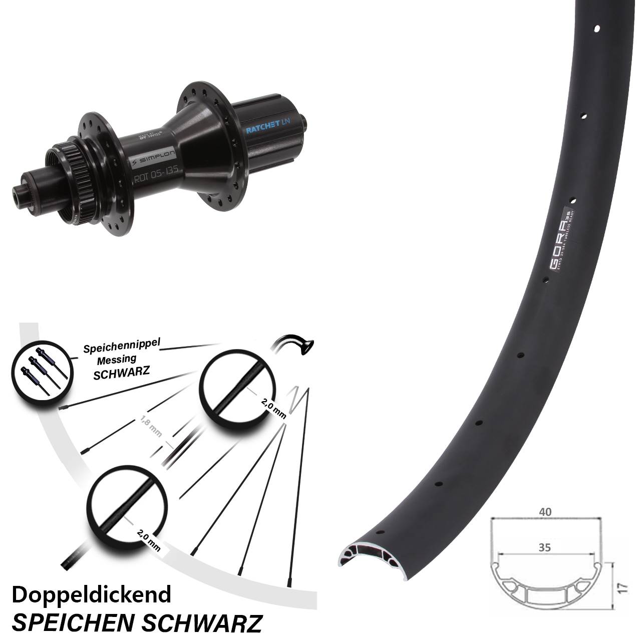 Disc Laufrad 27,5 Zoll Gora 35 DT Swiss 370 Hybrid 8-11 fach HG QR