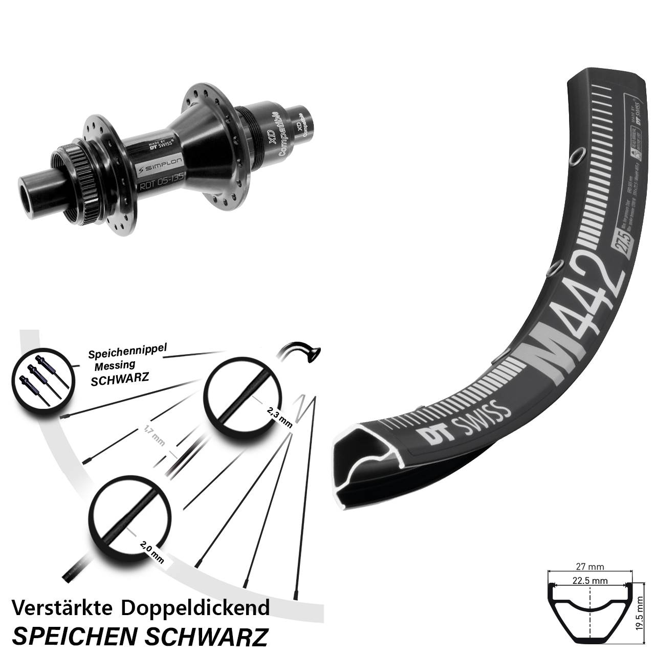 DT Swiss M 442-370 28-29 Zoll Disc Hinterrad 12x142 SRAM XD