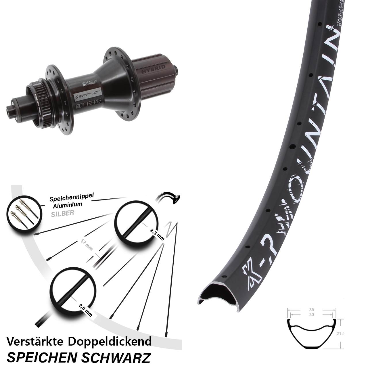 Hinterrad Centerlock 29 Zoll KX-R Mountain DT Swiss 370 Hybrid 8-11 fach HG QR