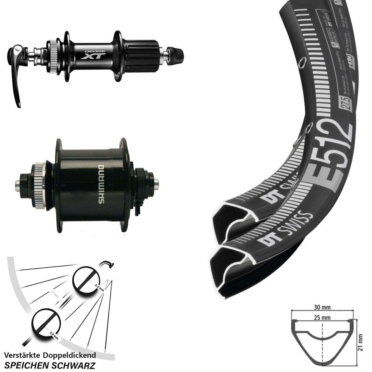 DT Swiss E512 Shimano DH-UR700 Shimano FH-M8000 29 Zoll Disc Laufrad-Satz QR 8-11 fach HG