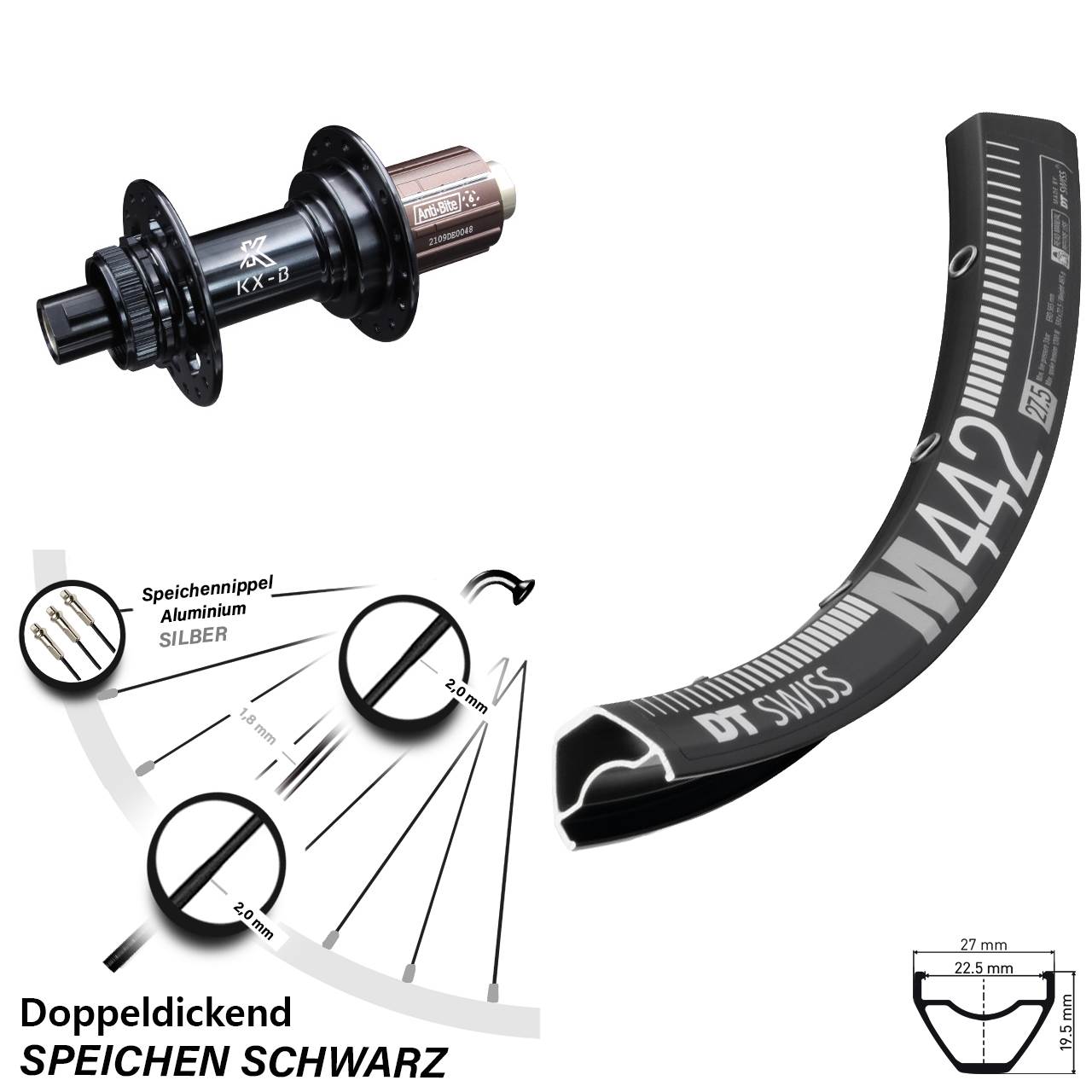Boost Centerlock Hinterrad 12x148 29 Zoll DT Swiss M442 KX-B 8-12 fach HG