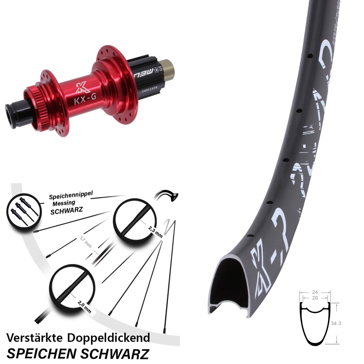 Centerlock Hinterrad 28 Zoll KX-GR Road rot Campagnolo N3W 12x142