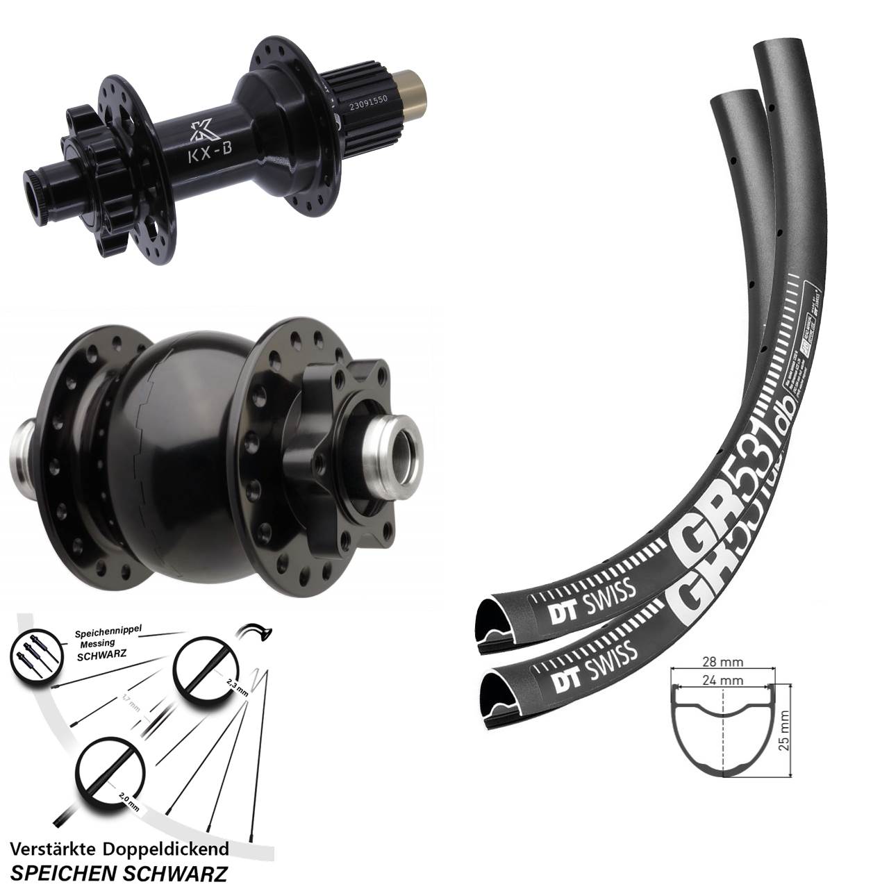 Boost Disc Laufradsatz 27,5 Zoll DT Swiss GR531 KX-B SON 28 Micro Spline