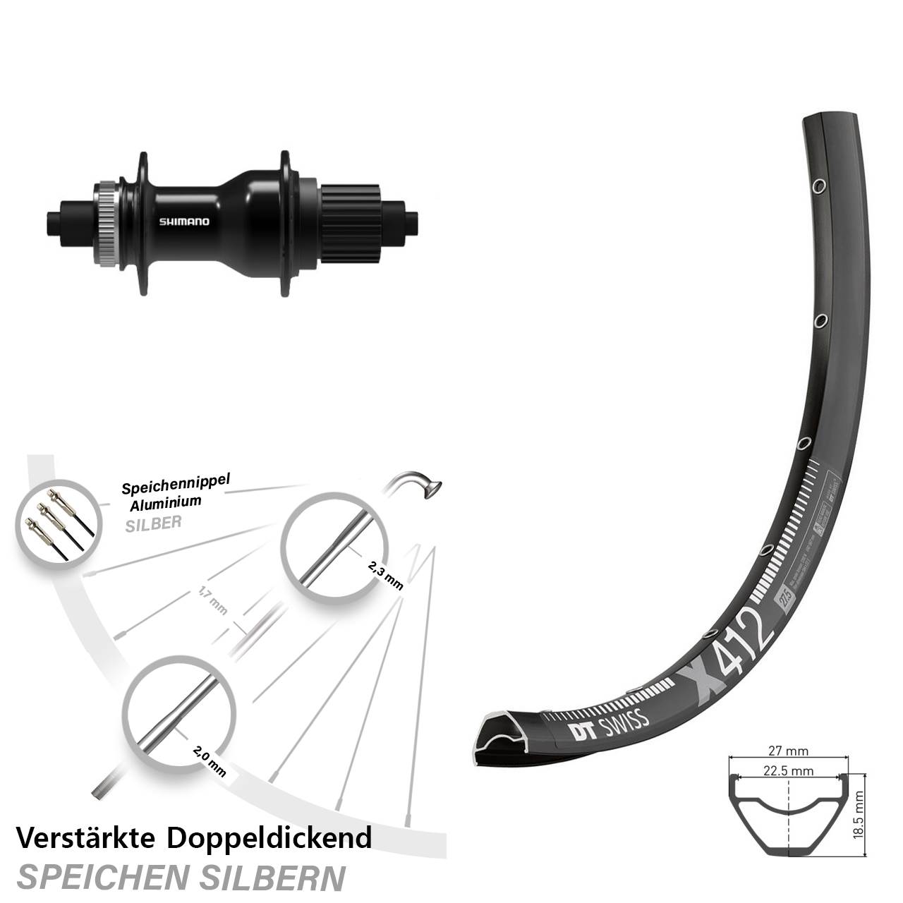 29 Zoll Hinterrad DT Swiss X 412 Shimano FH-QC500 Micro Spline für Schnellspanner