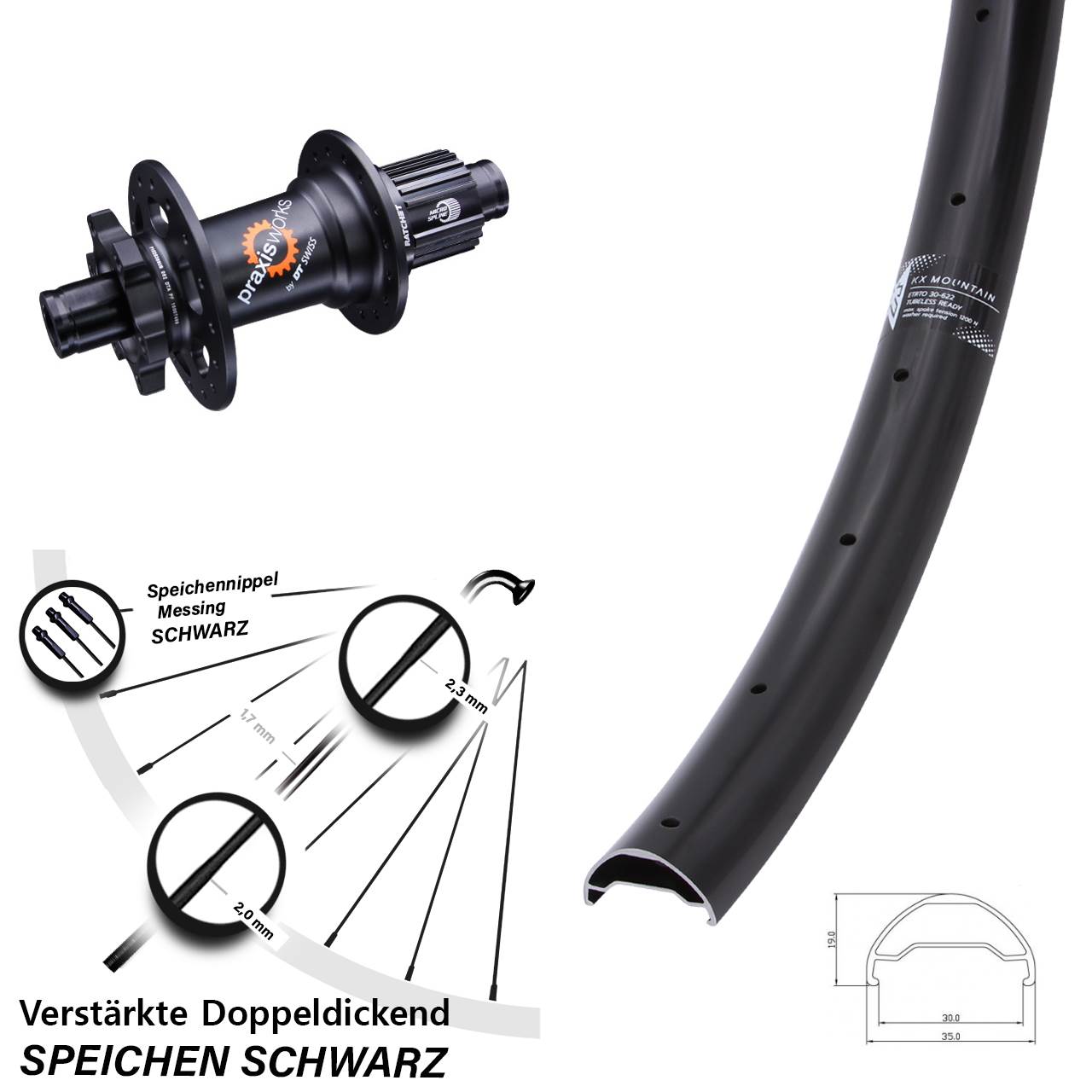 29 Zoll KX Mountain TR DT Swiss 350 Disc Laufrad 12x142 Shimano Micro Spline