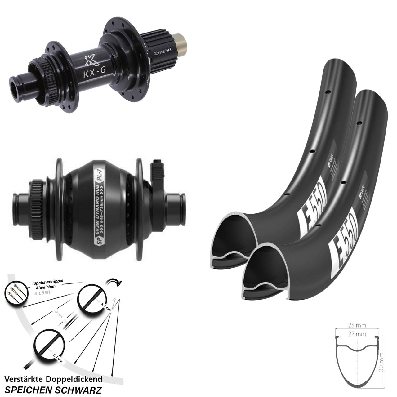 Centerlock Laufradsatz 28 Zoll DT Swiss E550 KX-G Shutter PL-7 Micro Spline 12x100/142