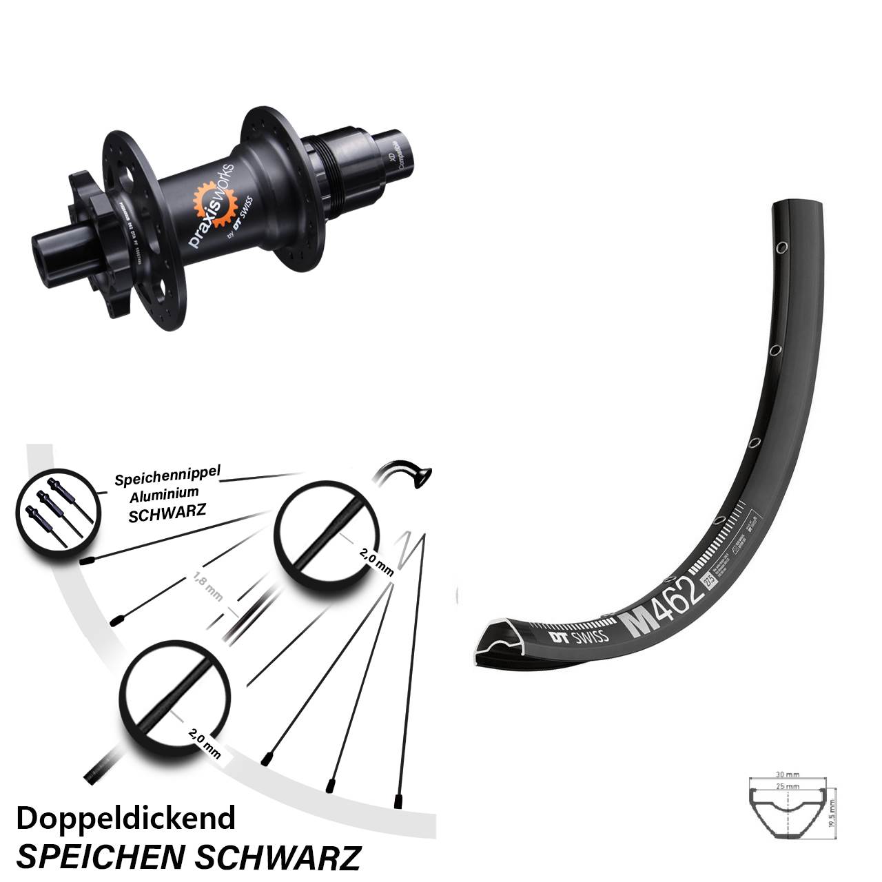 Hinterrad 27,5 Zoll M 462 DT Swiss 350 SL Disc 6-Loch Nabe 12x142 mm Steckachse Sram XD