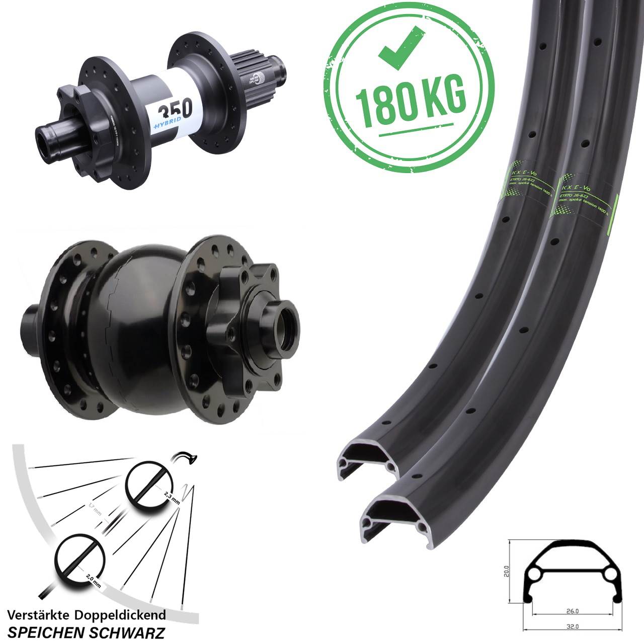 Laufradsatz 28/29 Zoll KX Evo 6-Loch 12x148/15x110 DT Swiss 350 Hybrid SON 28 Micro Spline
