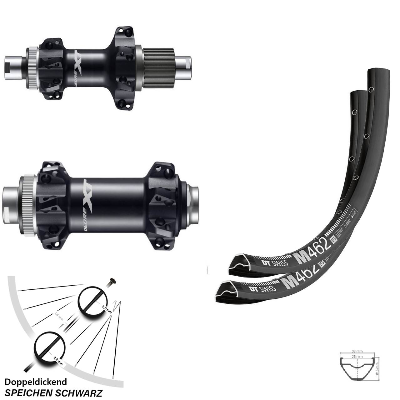 29 Zoll Laufradsatz Shimano XT Boost Straightpull 12-fach Micro Spline DT Swiss M 462