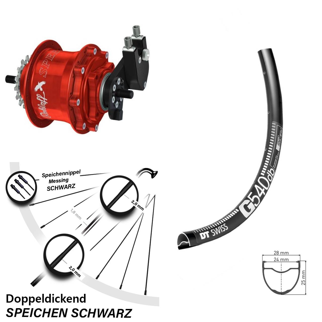 DT Swiss G540 Rohloff Speedhub TS DB OEM rot 29 Zoll Disc Laufrad