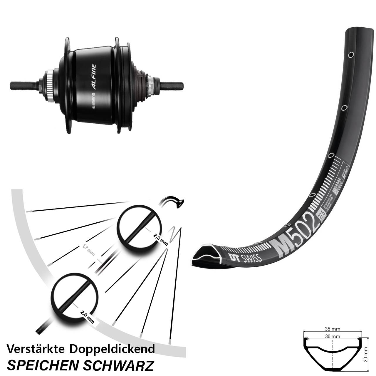 29 Zoll Hinterrad Shimano Alfine 8 Gang Centerlock DT Swiss M502