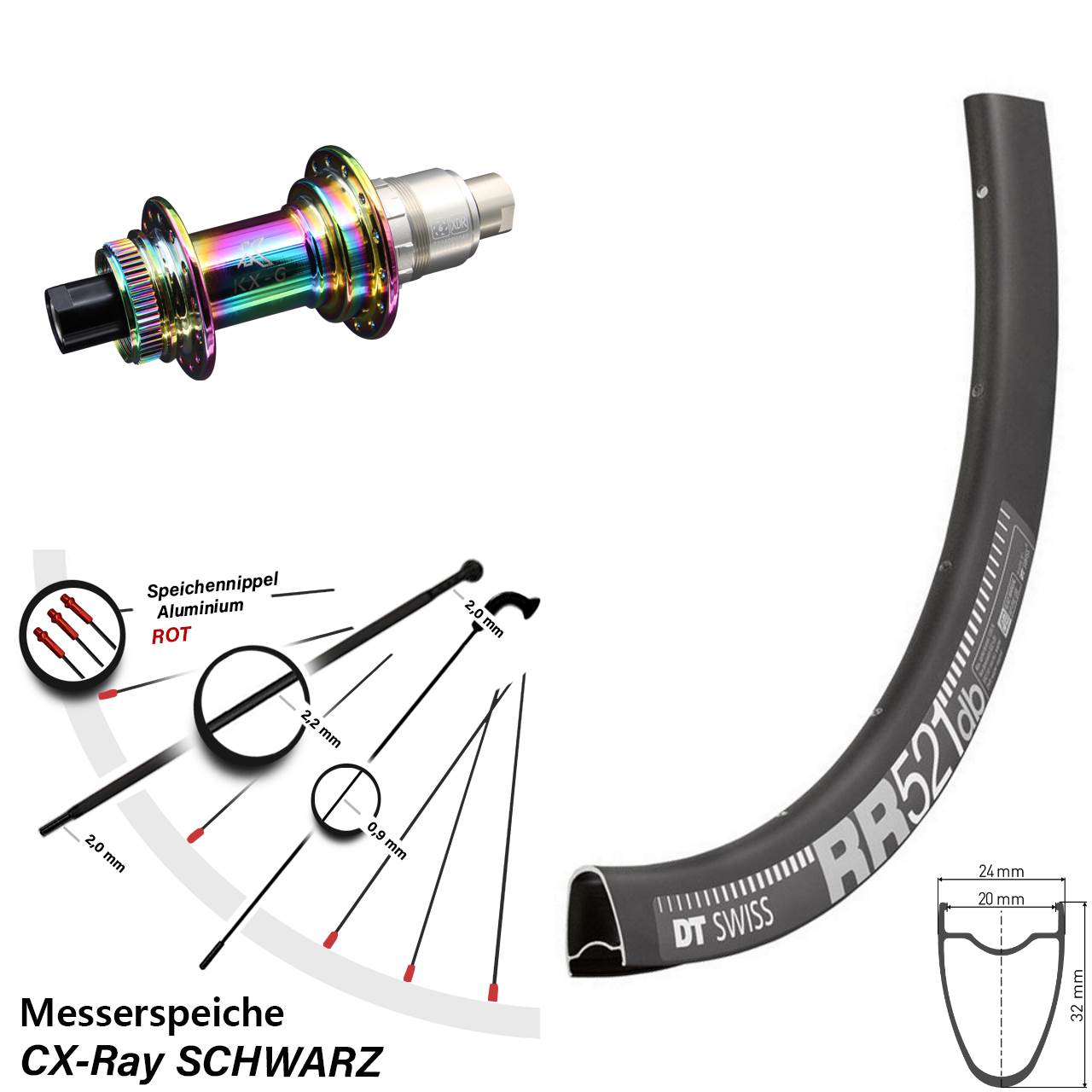 Disc Laufrad 12x142 28 Zoll DT Swiss RR 521 KX-G Oilslick XDR 11-12 fach CX-Ray