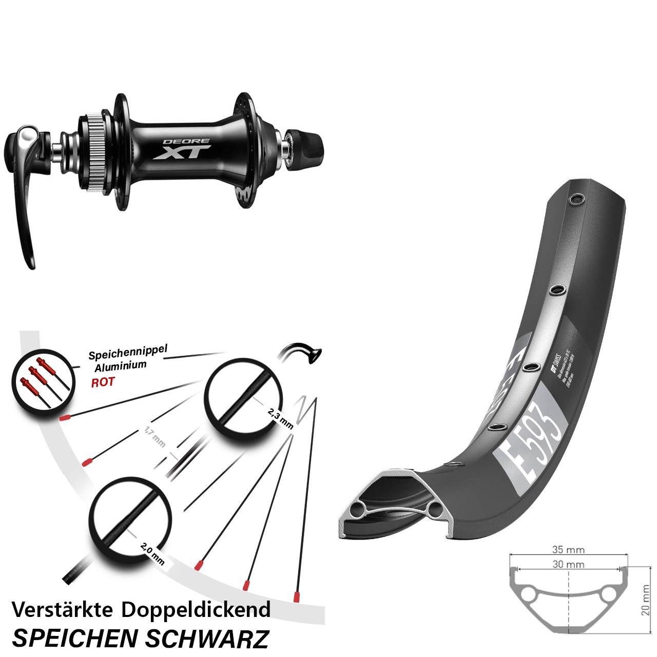 Disc Vorderrad 29 Zoll DT Swiss E593 Shimano HB-M8000 QR