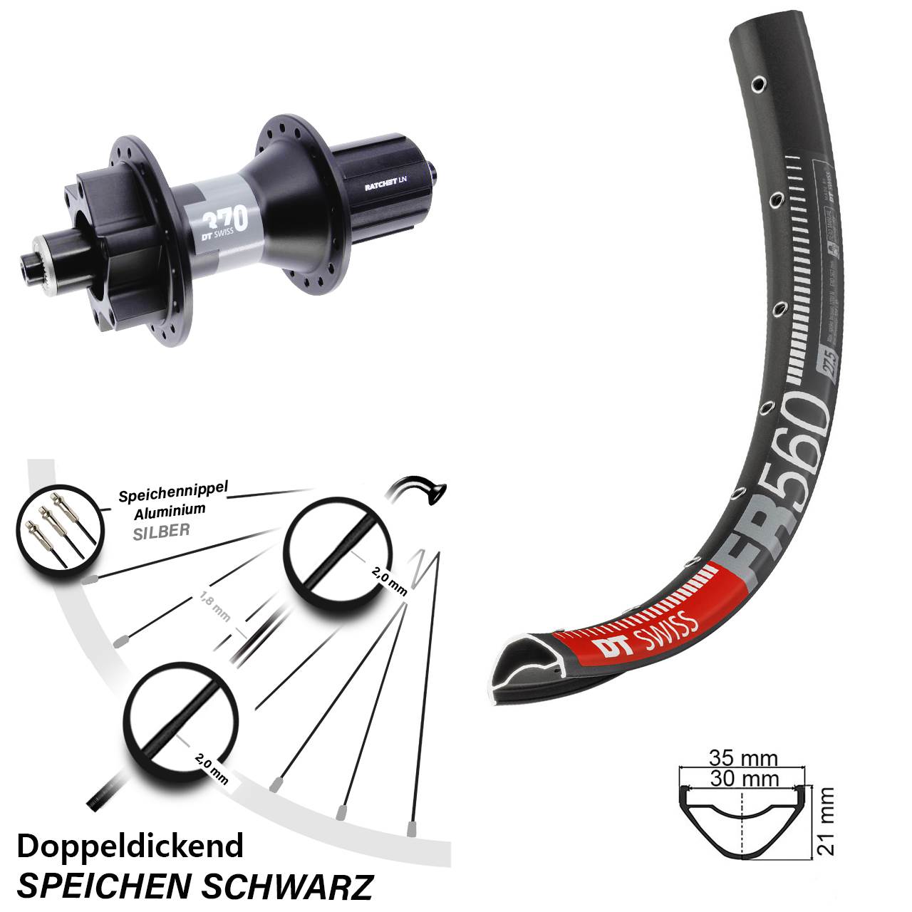 26 Zoll DT Swiss FR560 370 Boost Disc Hinterrad QR 8-11 fach HG