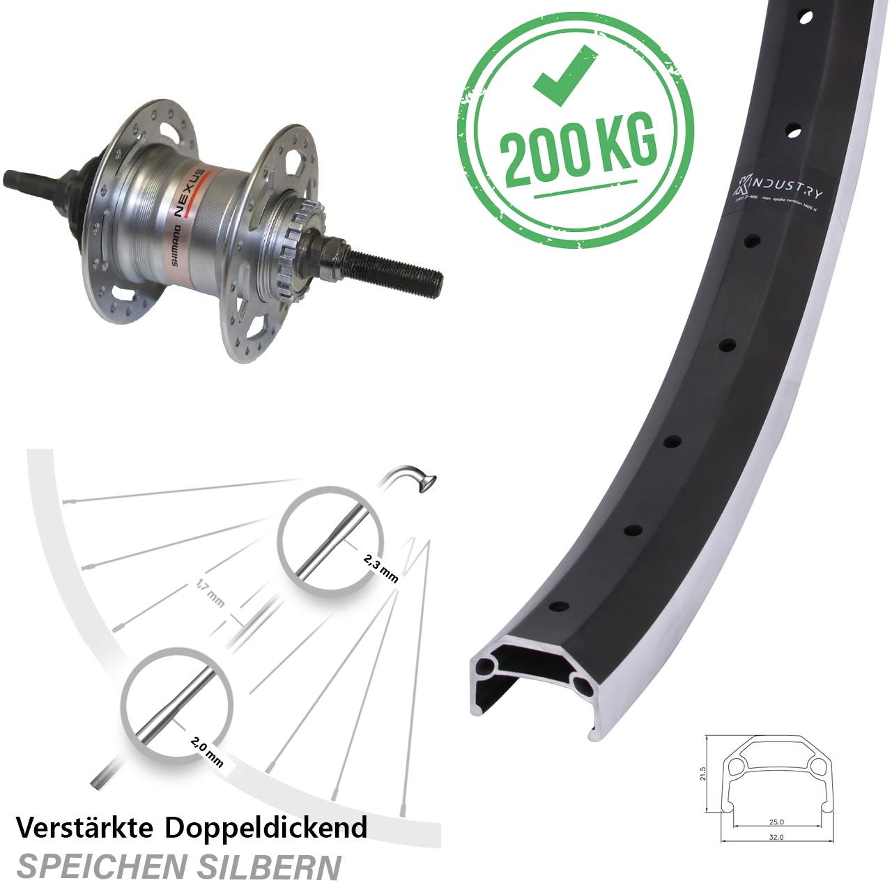 20 Zoll Hinterrad Shimano Nexus 3 Gang KX Industry