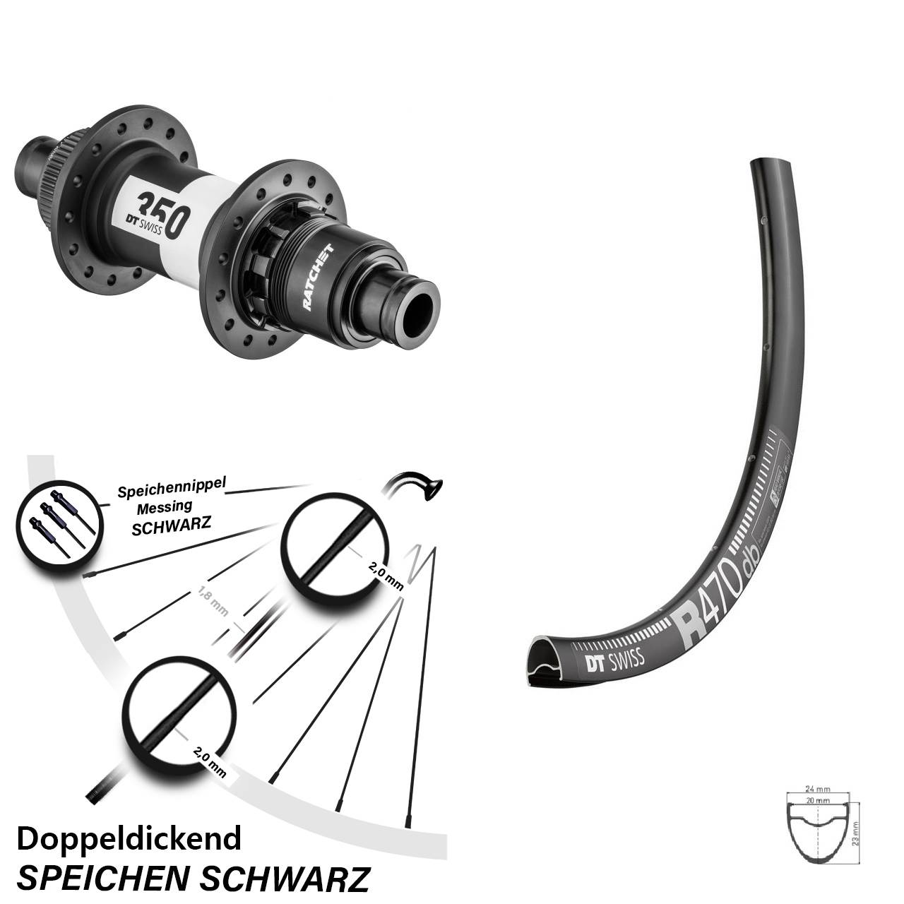 350 Road DT Swiss R 470 DB Hinteres Rad 28 Zoll Centerlock Sram XDR Steckachse
