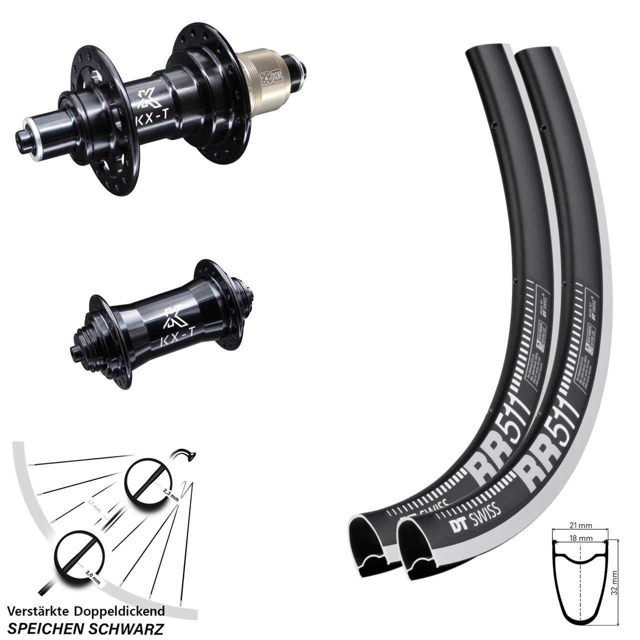 Laufradsatz für Schnellspanner 28 Zoll DT Swiss RR511 KX-T XD 11-12 fach