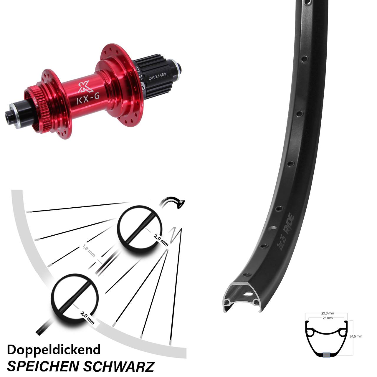 Disc Hinterrad 28 Zoll Ryde ZAC 25 KX-G rot Shimano Micro Spline QR