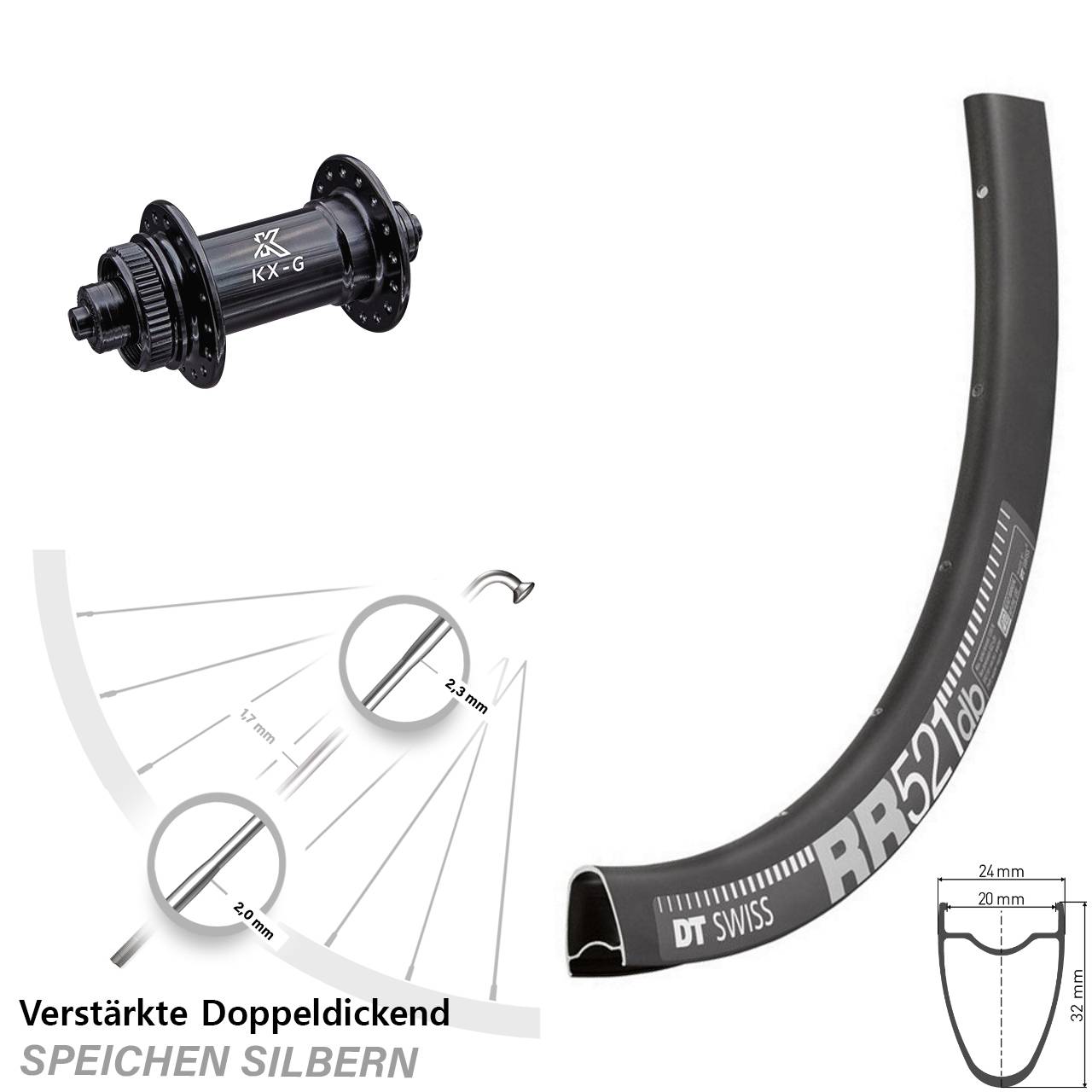 28 Zoll DT Swiss RR 521 KX-G Disc Vorderrad QR
