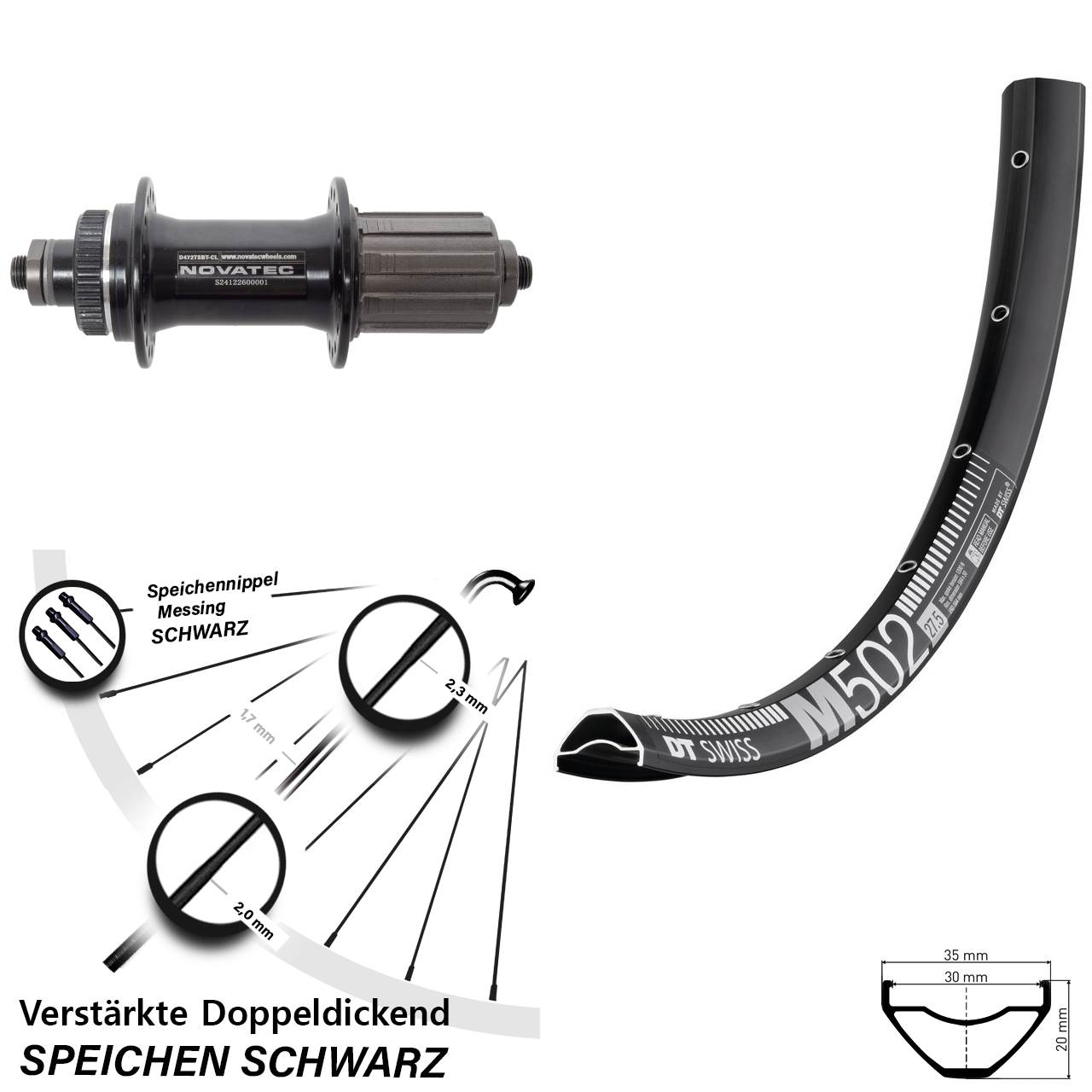 Centerlock Hinterrad QR 27,5 Zoll DT Swiss M 502 Novatec D472 8-12 fach HG