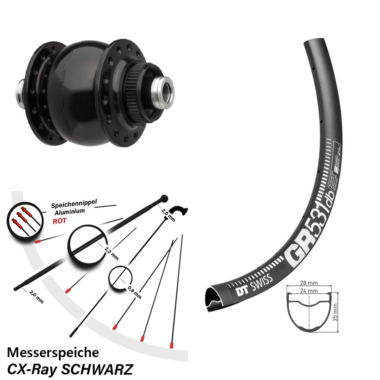 Centerlock Dynamo-Vorderrad 12x100 29 Zoll DT Swiss GR 531 SONdelux CX-Ray