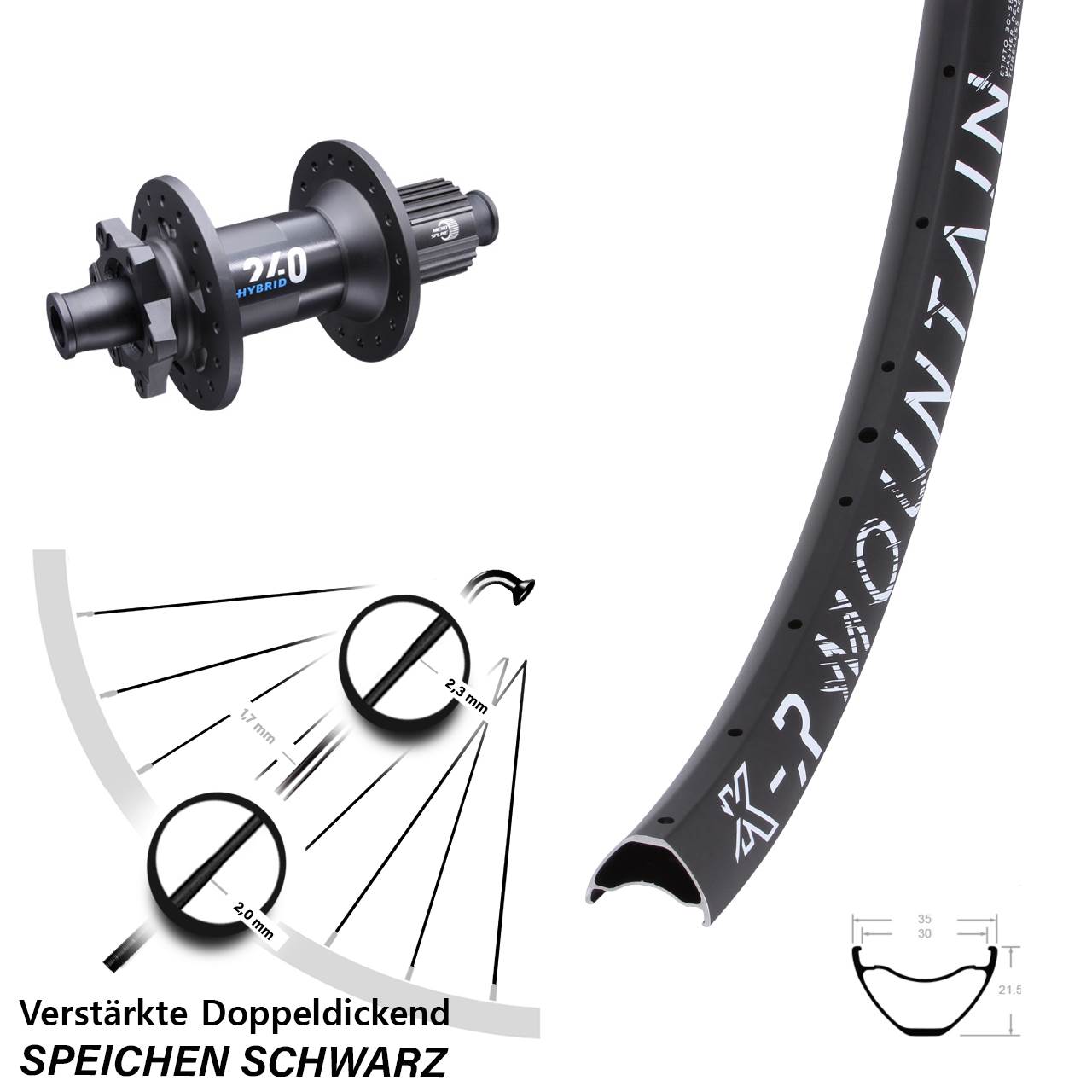 Disc Laufrad 27,5 Zoll KX-R Mountain DT Swiss Hybrid 240 Shimano Micro Spline 12x148 Boost