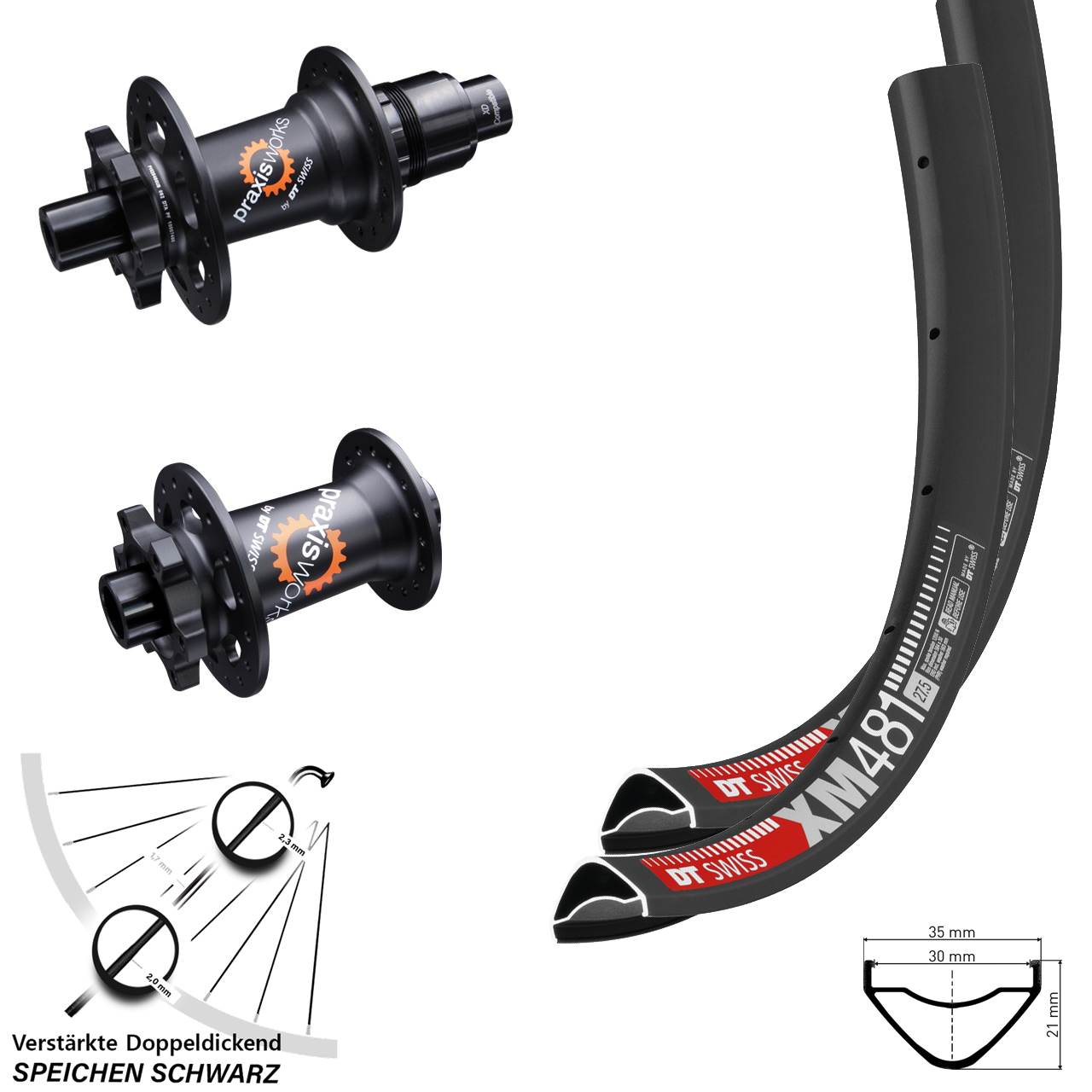 6-Loch Laufradsatz 12x100/142 27,5 Zoll DT Swiss XM 481-350 SL SRAM XD