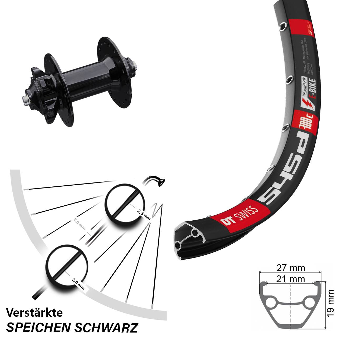 28-29 Zoll Vorderrad verstärkt Formula 6-loch schwarz DT Swiss 545d