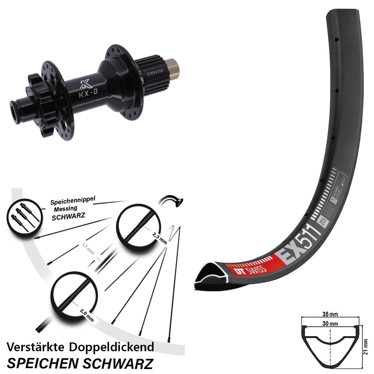Boost Disc Laufrad 12x148 27,5 Zoll DT Swiss EX511 KX-B Micro Spline