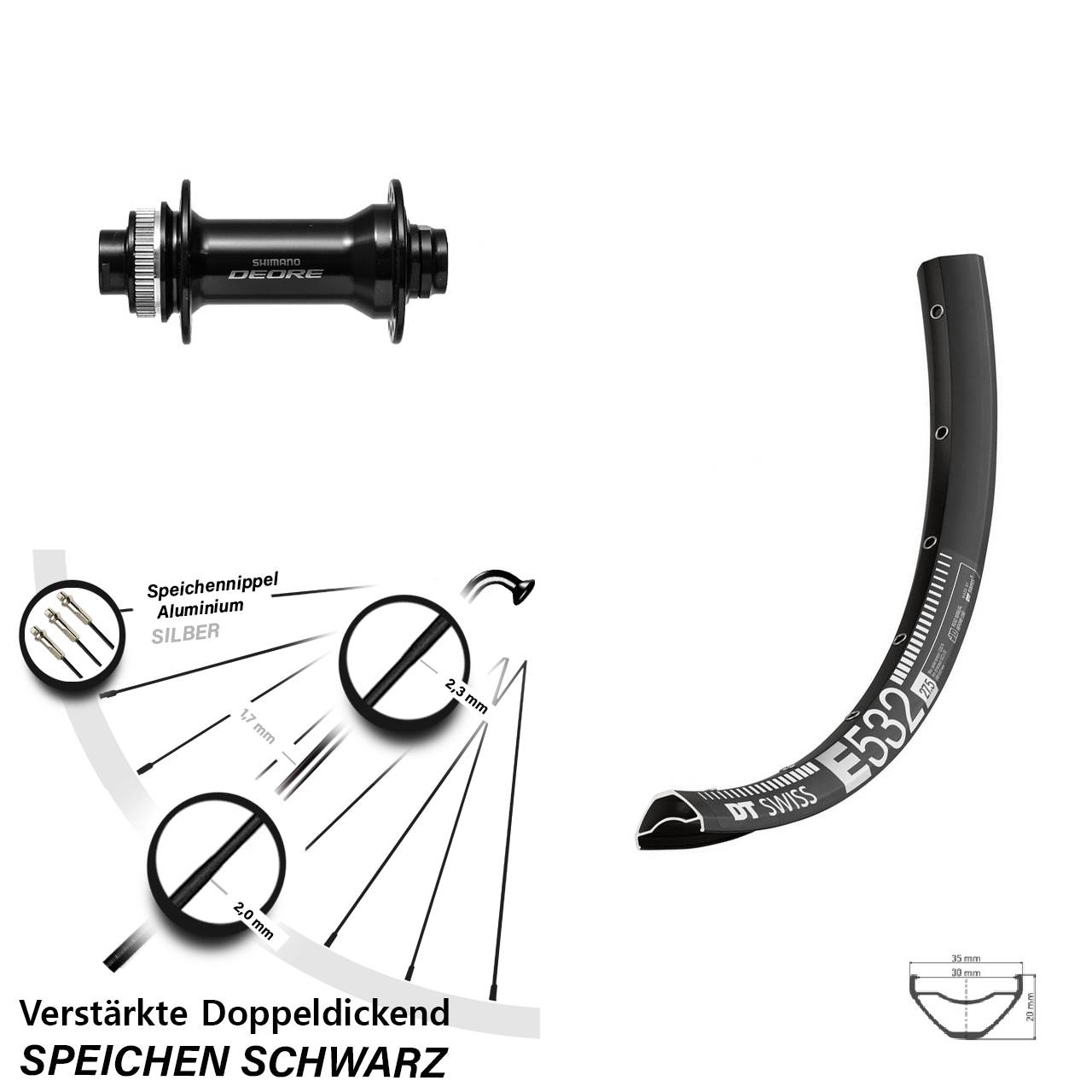 29 Zoll DT Swiss E 532 Shimano Deore Disc Laufrad 15x110 Boost