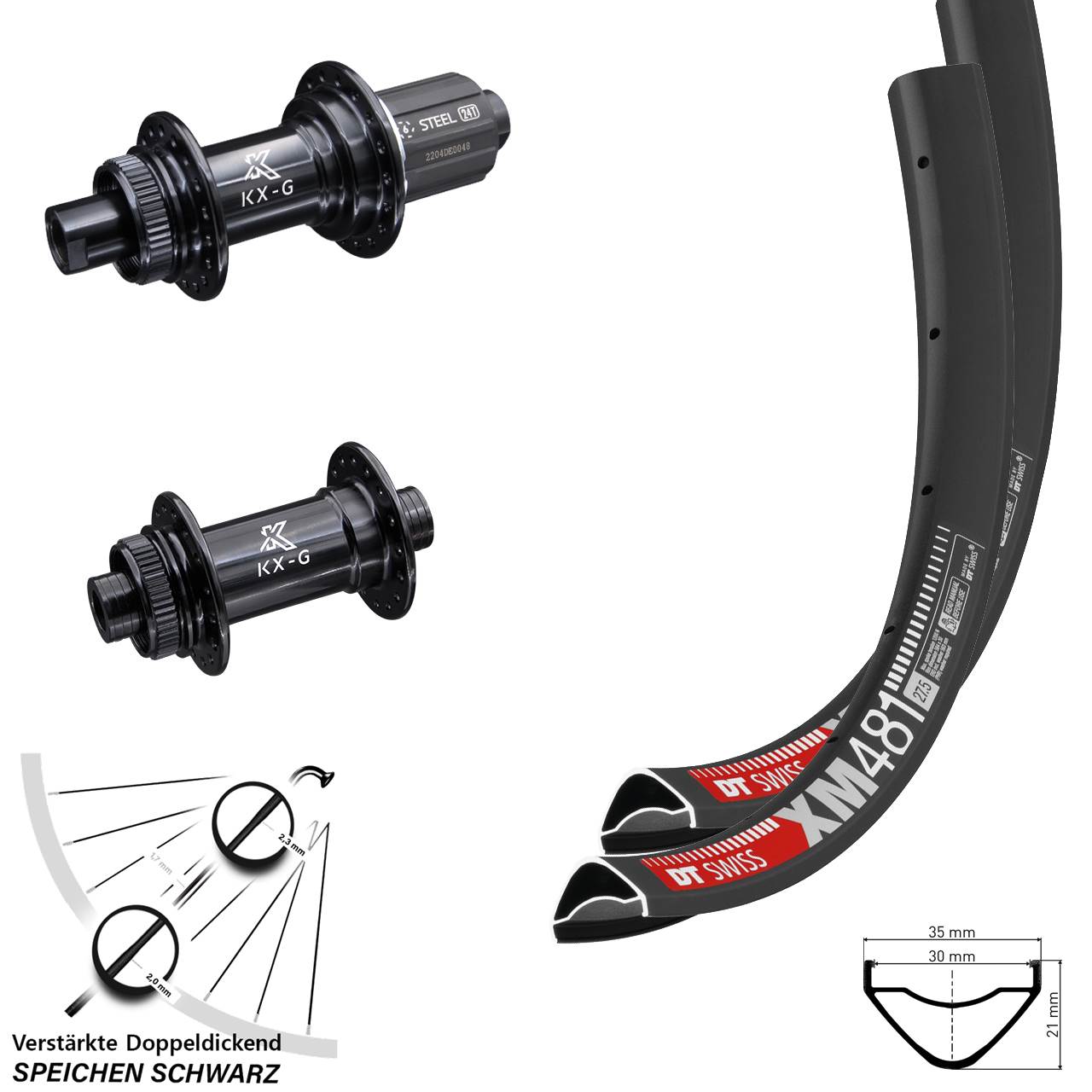 DT Swiss XM481 KX-GS verstärkt 27,5 Zoll Centerlock Laufradsatz 12x100/142 8-12 fach