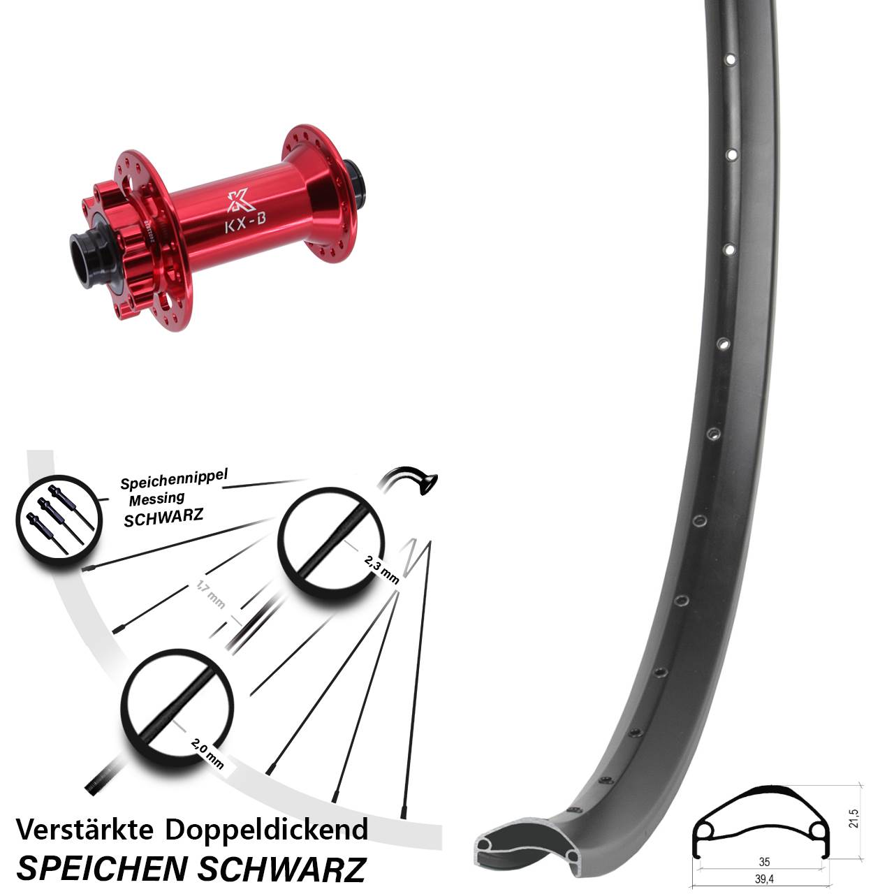 Boost Disc Vorderrad 15x110 27,5 Zoll Ambrosio E35 KX-B rot