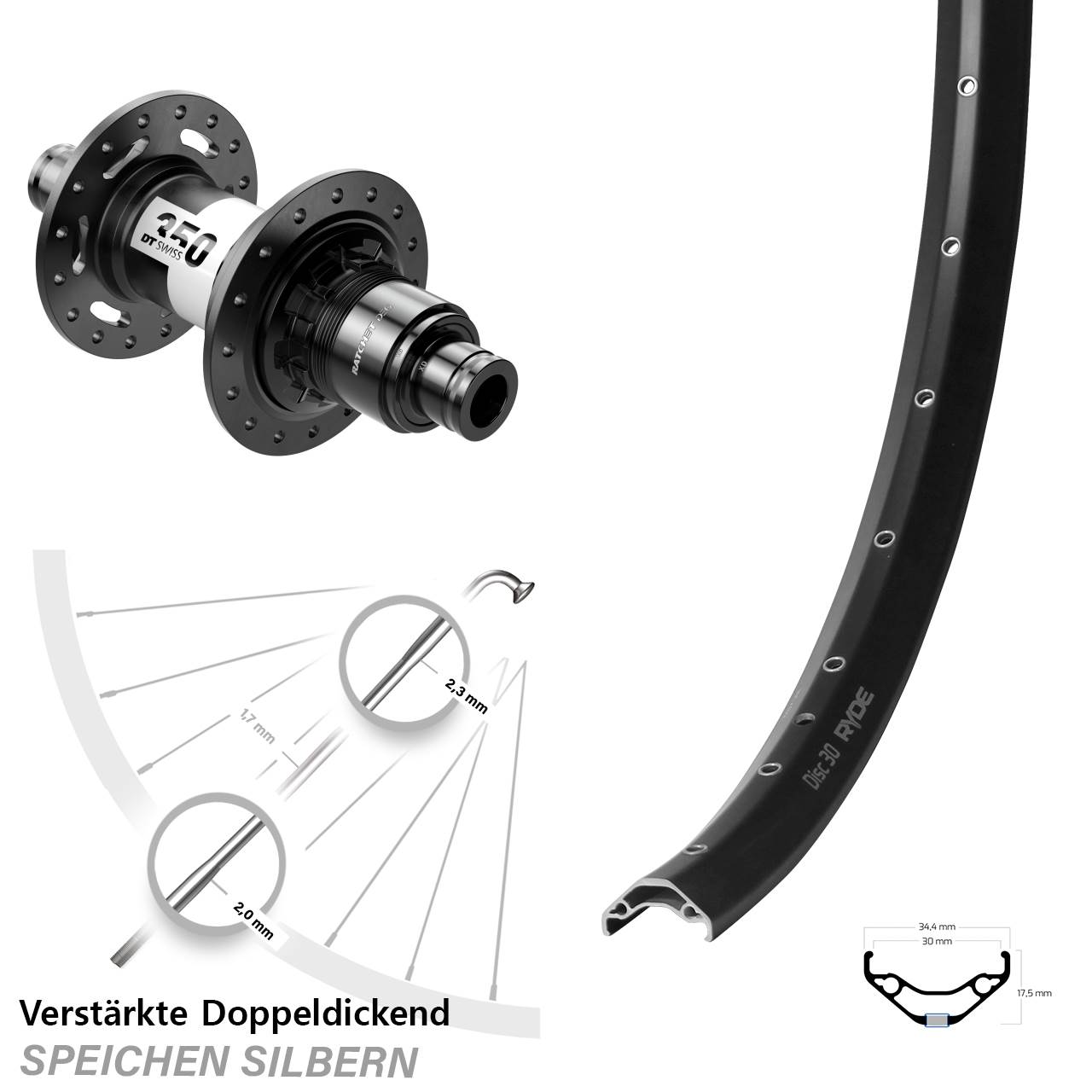29 Zoll Ryde Disc 30 DT Swiss 350 DEG 72 Laufrad 12x148 SRAM XD