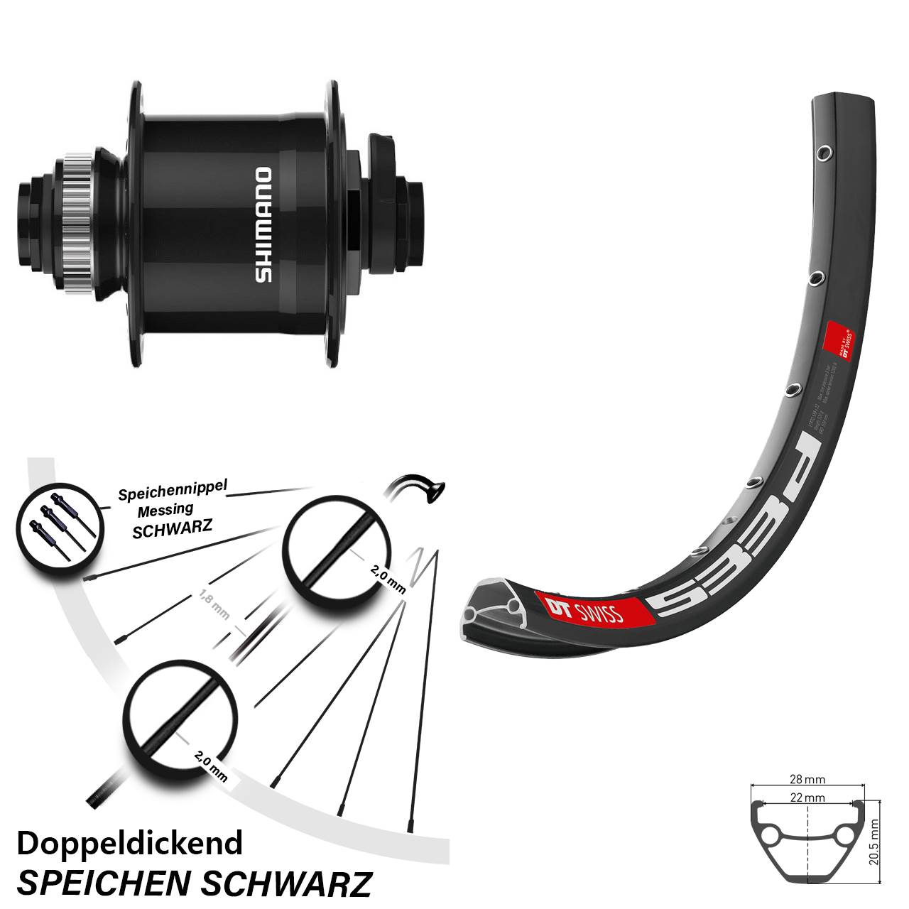 Centerlock Dynamo-Vorderrad 15x100 26 Zoll DT Swiss 533d Shimano DH-UR708-3D