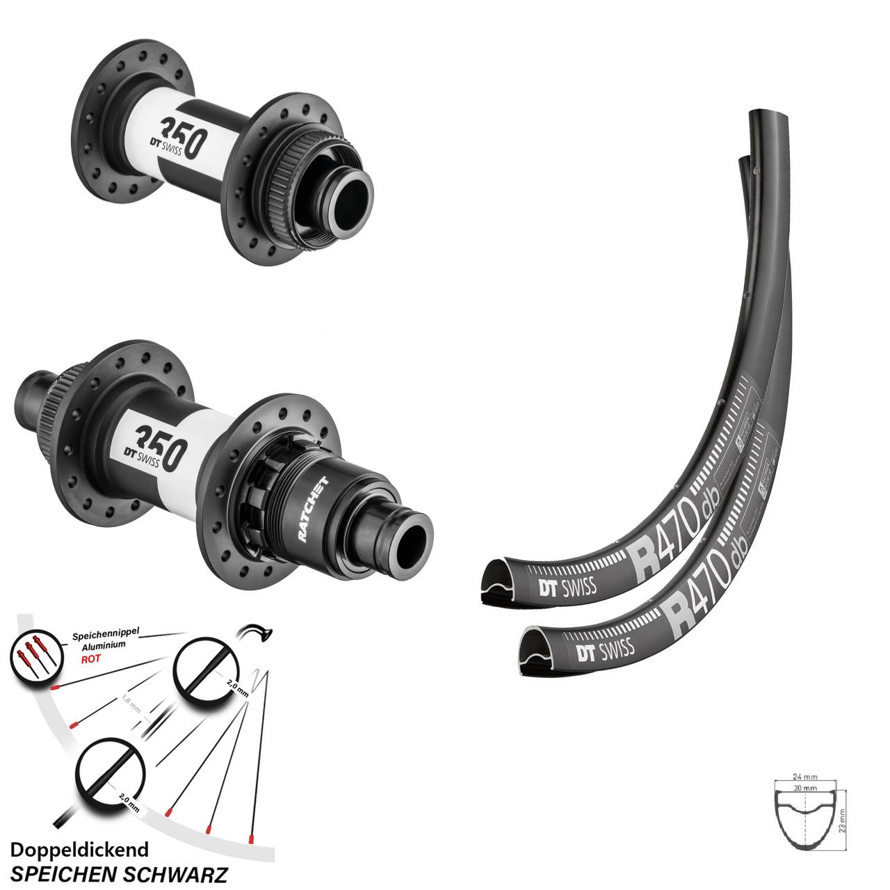 DT Swiss R470 350 Ratchet 36 28 Zoll Disc Laufrad-Satz 15x100 12x142 XDR