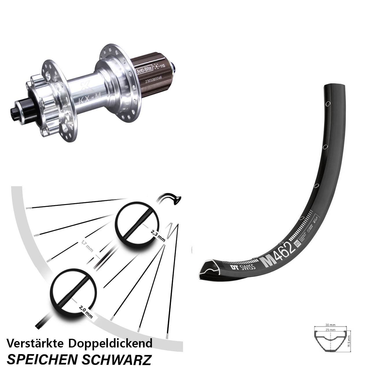 6-Loch Hinterrad QR 27,5 Zoll DT Swiss M 462 KX-M 8-12 fach