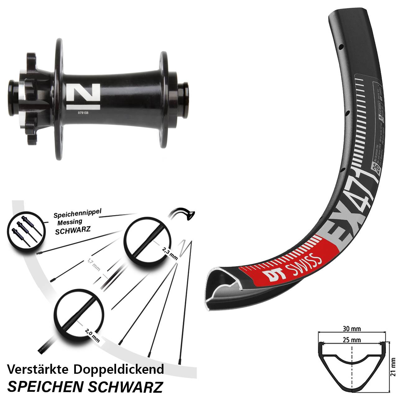 6-Loch Vorderrad 15x100 26 Zoll DT Swiss EX471 Novatec D791