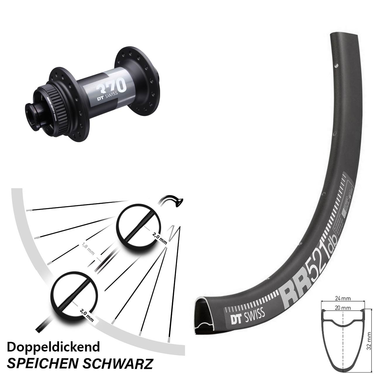 RR 521 DT Swiss 370 Centerlock 12x100 mm 28 Zoll Road Disc Steckachse