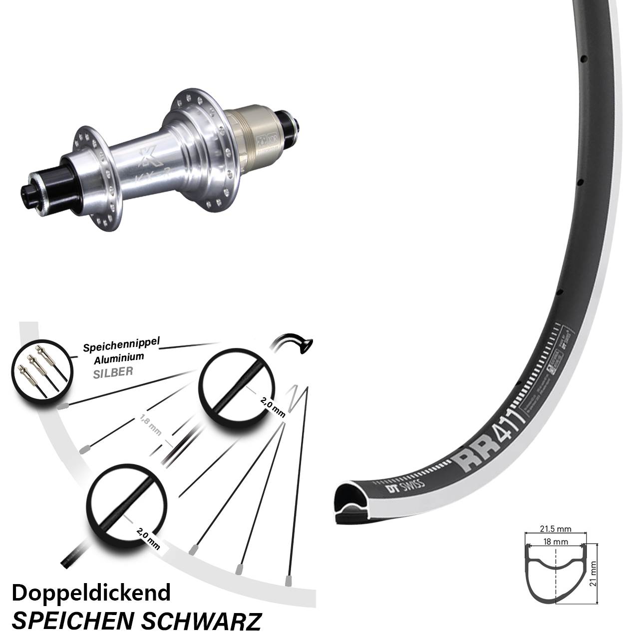 28 Zoll DT Swiss RR411 OS KX-R Hinterrad QR XDR