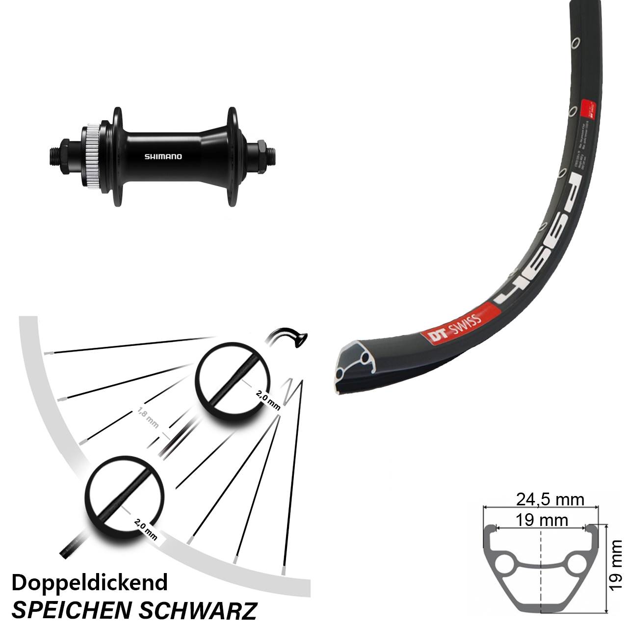 28 Zoll DT Swiss 466 Shimano HB-QC400 Disc Laufrad QR