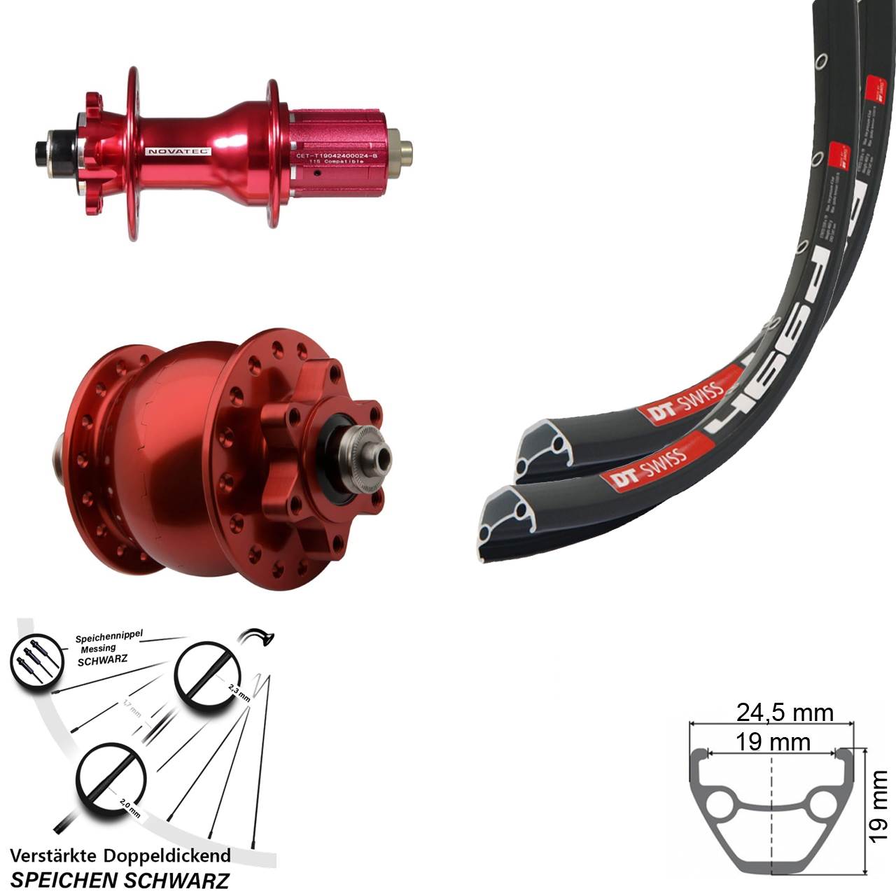 Disc Laufrad-Satz 28 Zoll DT Swiss 466d Novatec D792 SON rot 8-12 fach für Schnellspanner