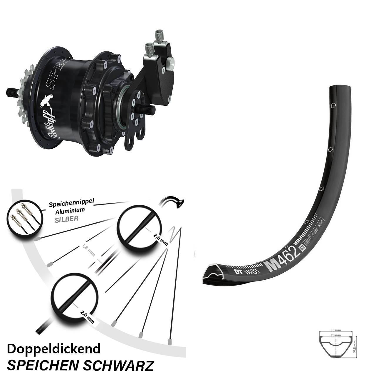 Hinterrad 27,5 Zoll DT Swiss M 462 Disc Rohloff Speedhub 500/14 TS DB Tandem schwarz