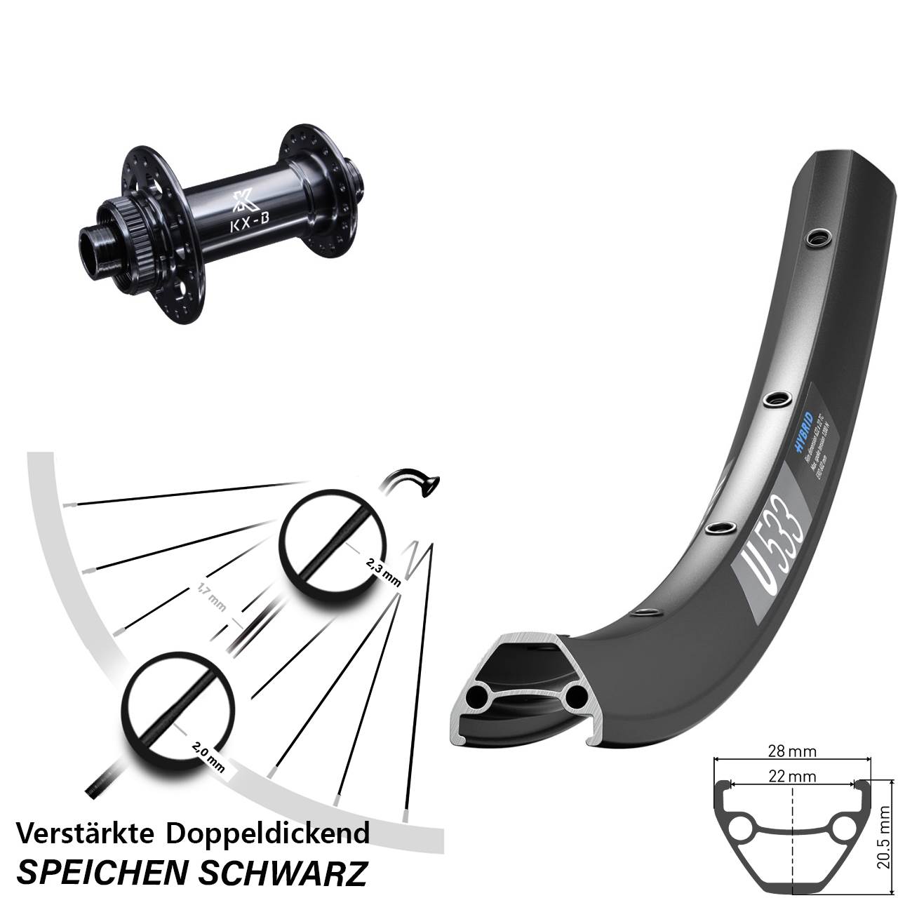 Centerlock Vorderrad 27,5 Zoll DT Swiss U533 KX-B 15x110 Boost