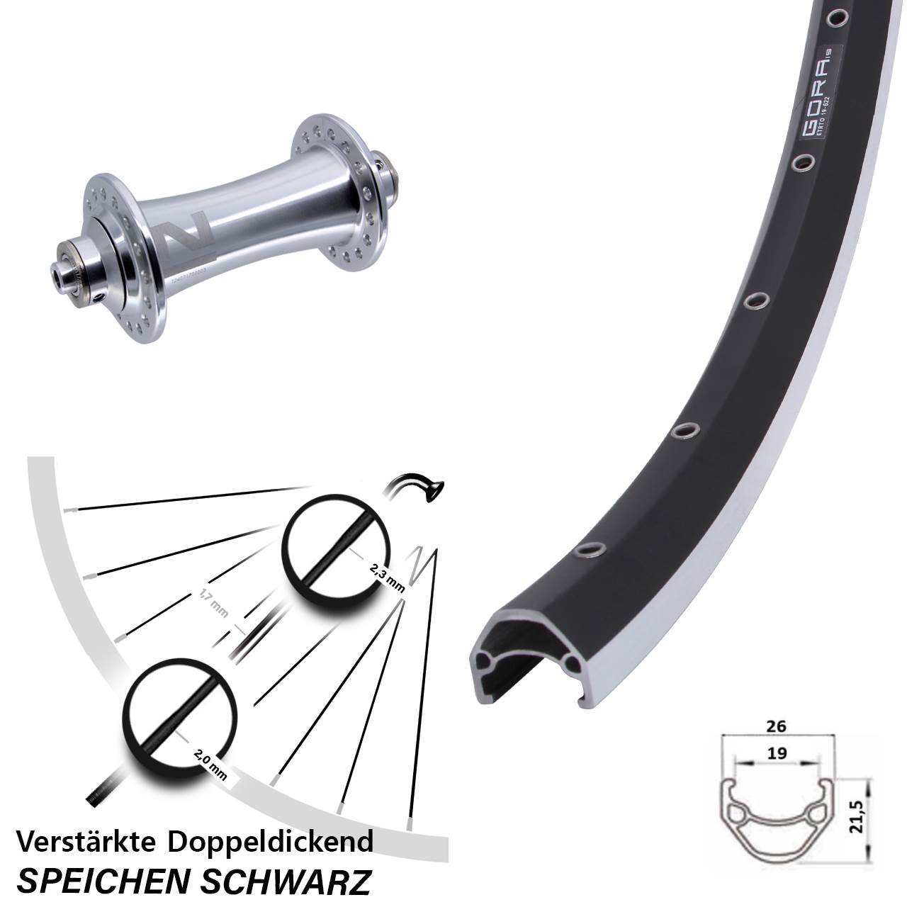 Vorderrad 28 Zoll Gora 19 Novatec A-141SB für Schnellspanner