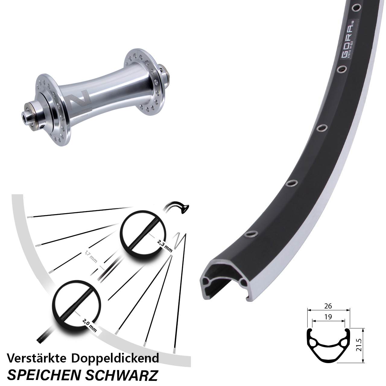 Vorderrad 28 Zoll Gora 19 Novatec A-141SB für Schnellspanner