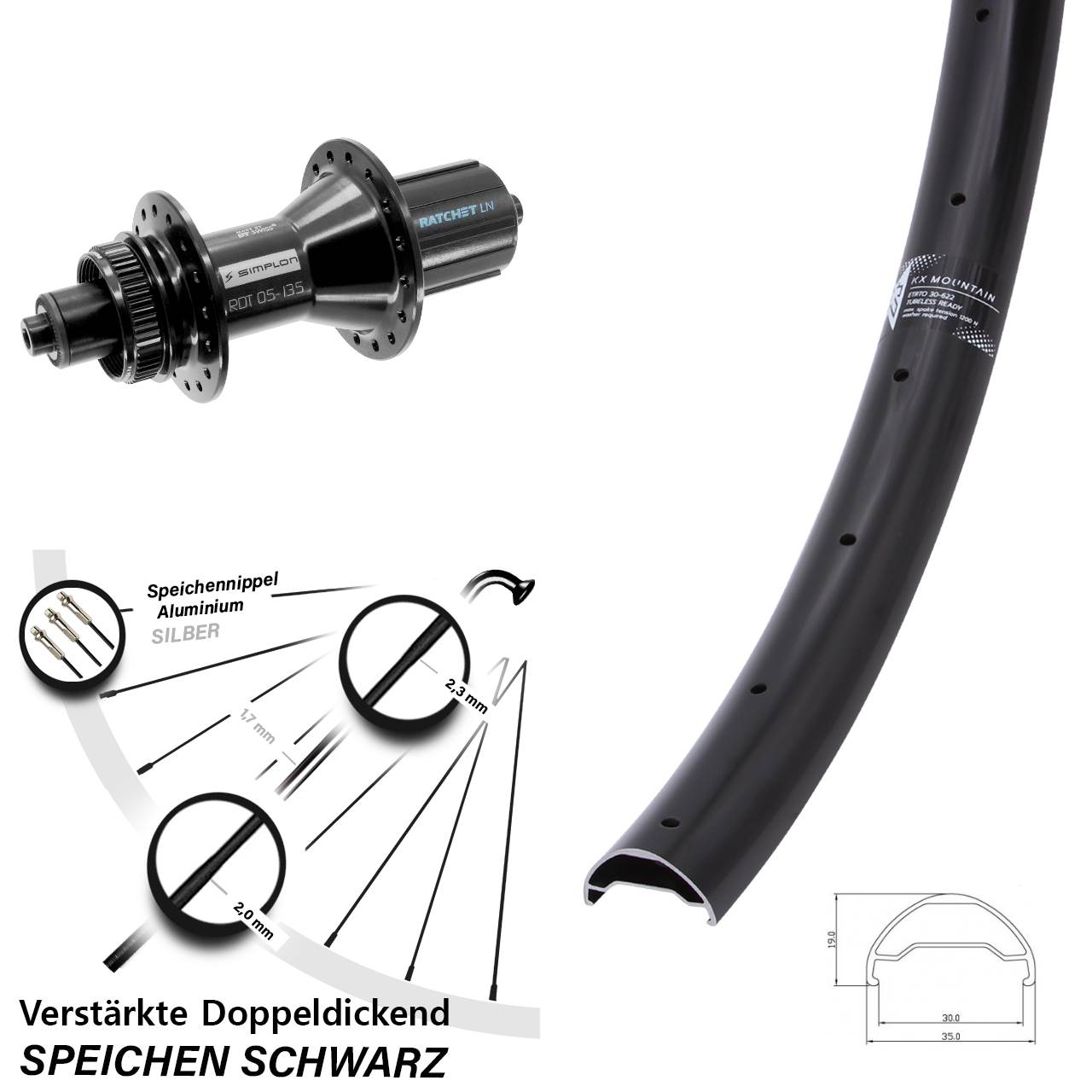 Hinterrad Centerlock für Schnellspanner 29 Zoll KX Mountain DT Swiss 370 Hybrid 8-11 fach