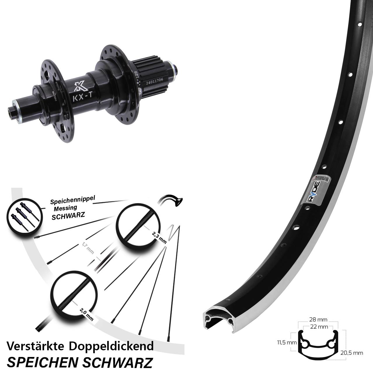 650B Ryde Andra 35 KX-T Hinterrad für Schnellspanner Micro Spline
